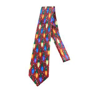 Noel 100% Silk Tie Strand Of Colorful Christmas Lights On Green Wire Holiday